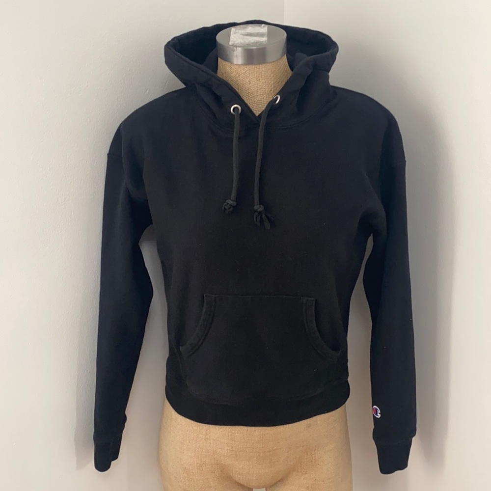 Champion Reverse Weave Black Hoodie Sweatshirt